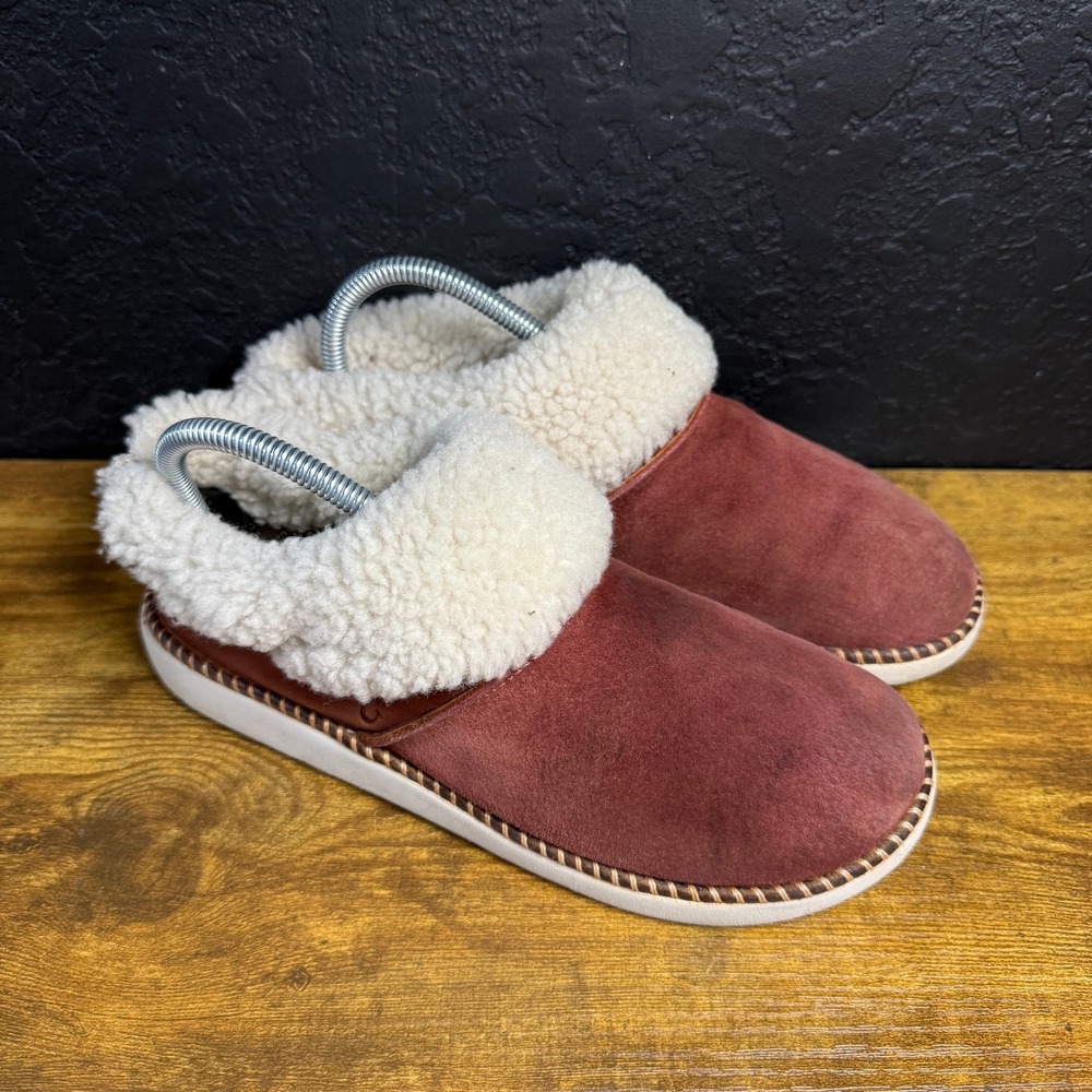 OluKai‎ Ku'i 20457-1234 Rose Nubuck Leather Shearling Slipper Shoe Womens Size 8